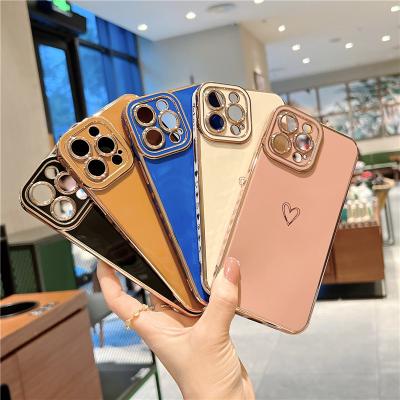 China New Love Heart Shockproof Plated Phone Case For iPhone 13 pro 12 11 Max X XR XS 7 8 plus 2022 Shockproof Se Lens Protector Cover for sale