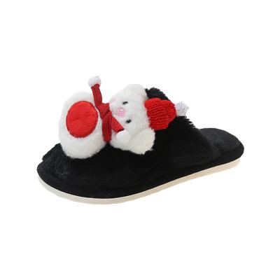 China Fashion Trend Winter Warm Soft Cute Bear Fuzzy Faux Fur Indoor Home Christmas Fluffy Slippers For Women for sale