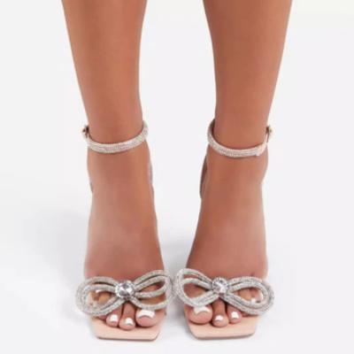 China Fashion Trend New Rhinestone Ladies Sandals 2022 Summer High Heeled Fine With Large Size Fashion Walking Sandals for sale