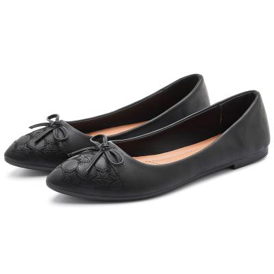 China Wholesale high quality leather pointed black ladies flat PU slip on flat casual school women shoes for ladies for sale