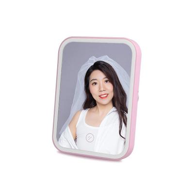 China Pink / White Smart Sensor Switch Square Lighted Touch Mirror LED Makeup Desktop Mirror for sale