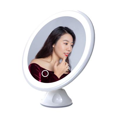 China Lighted Round Wall Mount Makeup Mirror Suck 10X Magnifying LED Outdoor Mirror for sale