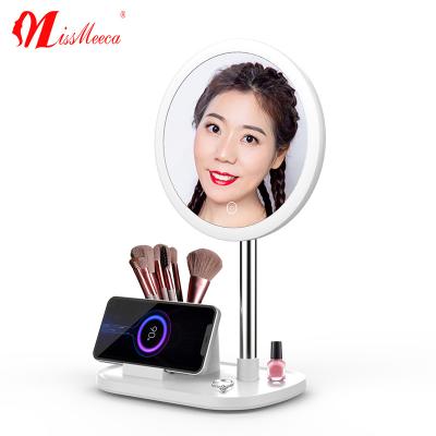 China Amazon Lit Best Selling Smart Lights Mirror Vanity HD LED Cosmetic Mirror with Wireless Charger for Bedroom for sale