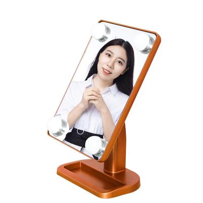 China Lighted Desk LED Makeup Mirror With Light Bulb 4 Large Tabletop Vanity Mirror Sensor Switch With Variable Brightness for sale