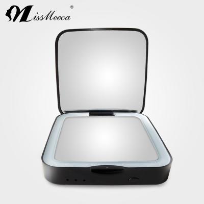 China Hot Sale Size 1X/5X Lighted Handheld Vanity Mirror Magnify To Make Up Mirror With Power Bank 3000mAh Li-battery Charger for sale