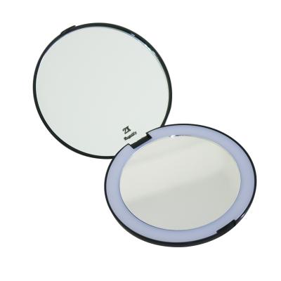 China Double Side Lighted Pocket Makeup Mirror ABS Girls Fashion Portable Small Size Hand Held Vanity Mirror Folding Mirror for sale