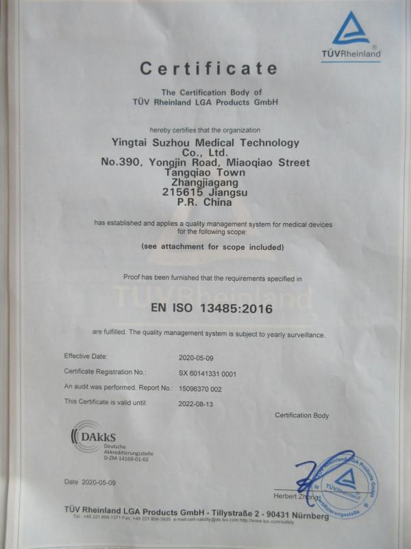 ISO13485 - Yingtai (Suzhou) Medical Technology Co., Ltd.