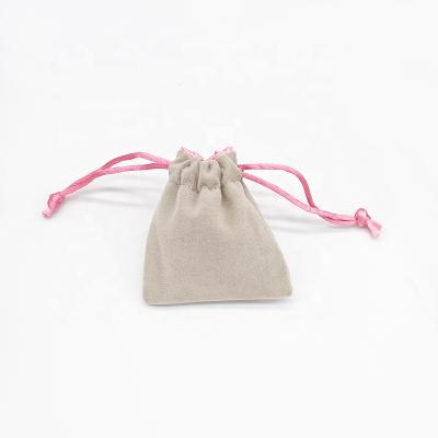 China Small recyclable gray suede drawstring pouch for jewelry, custom printed velvet bag with logo for sale