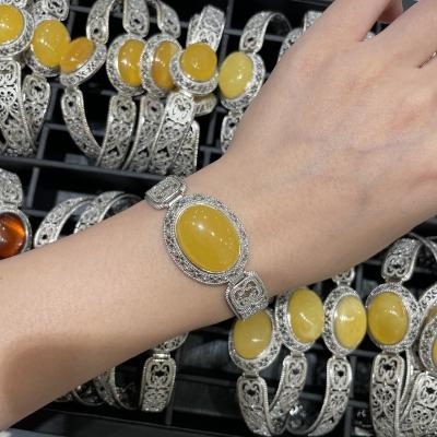 China DIY Jewelry Making 100% Natural Amber High Quality Silver Inlaid Russian Bracelet for sale