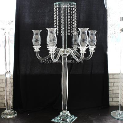 China Glass Centerpiece Crystal Candelabra For Wedding Table Top Crystal Decoration Candelabra Wedding Table Flower Stand for sale