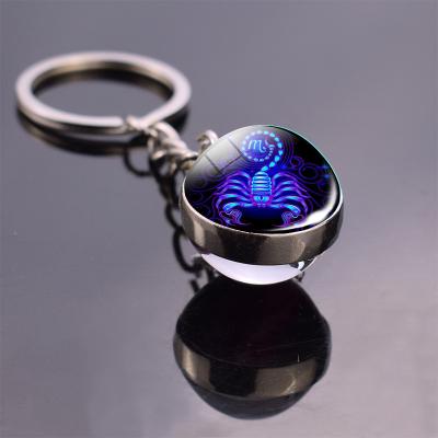 China Wedding Gifts for Guests Wholesale Crystal Stone Keychain Custom Wholesale 3d Led Twelve Constellations Crystal Keychain for sale