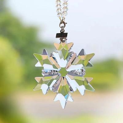 China Hot Sale Europe Car Mirror Christmas Tree Ornament Gift Hanging Items Weeding Gift Crystal Glass Hanging Snowflake for sale