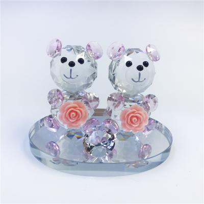 China Europe Crystal Bear Home Decoration Cute Figurine Crystal Baby Souvenir Gifts With Feeding for sale