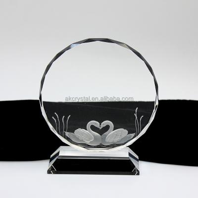 China Europe hot sale sunflower shape swans hand cut k9 crystal plaque awards, glass blanks etaching plaque for sale