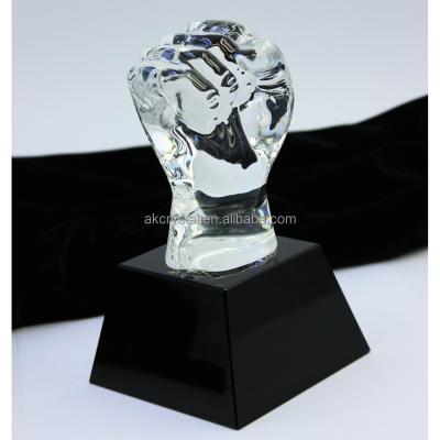 China Hot sales europe price cheap crysta glass hand trophyies award/chinese factory crystal fist trophies for sale