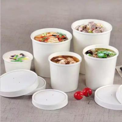 China Recyclable Disposable 12 Gauge 90 Ounce White Travel Container Soup Cup Take Out Paper Bowl Soup Bowl With Lid for sale