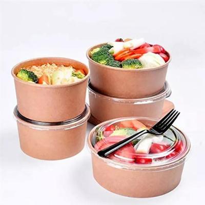 China Recycled Coated Materials Disposable Custom Printing 375ml Biodegradable Salad Bowl Waterproof Take Away Kraft Paper Bowls for sale