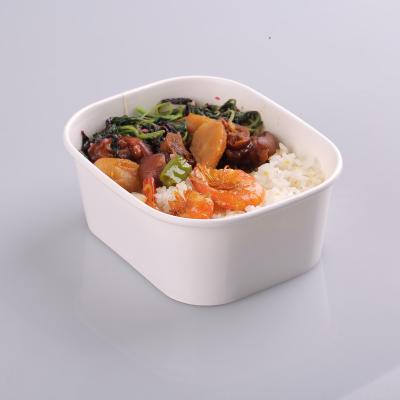 China 1000ml Food Grade Disposable White Color Biodegradable Take Out Square Paper Bowl For Noodle Soup Salad for sale