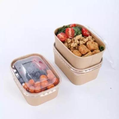 China Recycled Materials Rectangle Biodegradable Takeout Bowl Double Wall Kraft Paper Square Salad Bowl With Lid for sale