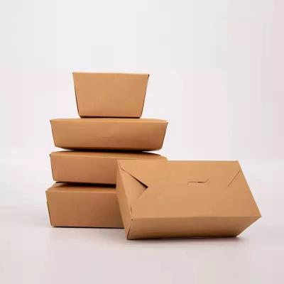 China Recycled Fast Food Materials Biodegradable Container Recycle Box Original Color Kraft Paper Container Food Take Away Kraft Package Boxes 2000ML for sale