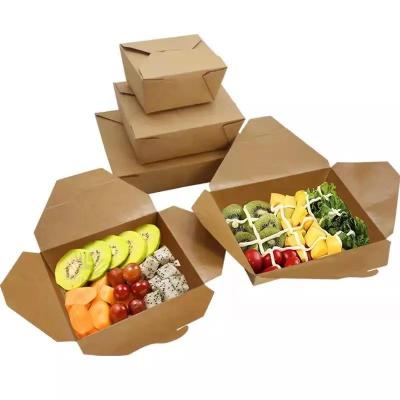 China Recycled Materials Customized Brown Kraft Paper Food Box Disposable Salad Fruit Paper Container Food Packing Box for sale