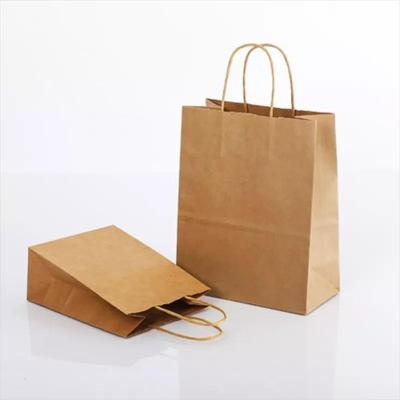 China Recycled Materials Paper Bags To Take Out Brown Food Wrapping Paper Shopping Bag With Your Own Logo With Handle for sale