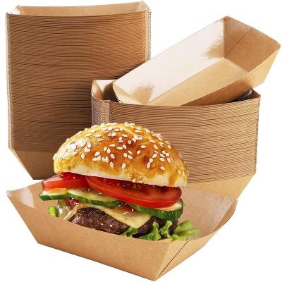 China Recycled Disposable Packaging Materials Paper Boat Shape Snacks French Fries Chicken Containers For Party Food Store for sale