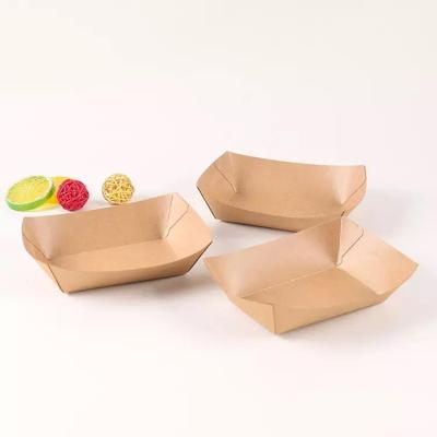 China Recycled Craft Paper Food Packaging Tray Disposable Kraft Paper Boat Tray Fast Food Paper Tray Materials Food With PLA Coating for sale