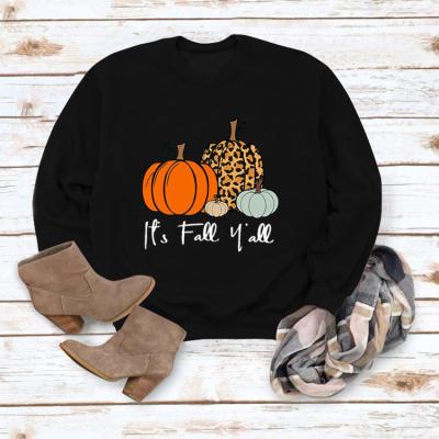 China Anti-pilling Halloween pumpkin printing terry cotton Halloween ladies sweatshirts women's sweatshirts without hood for sale