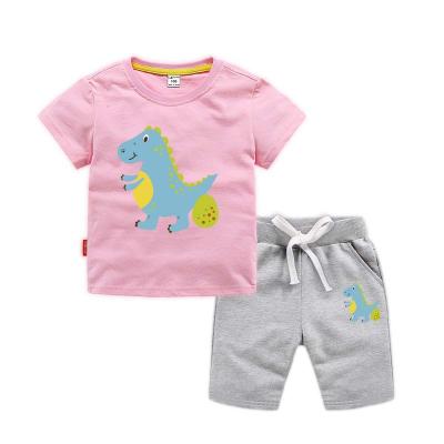 China Drop Shipping Casual Dinosaur Cotton 100% Optional Color Mixed To Accept Kids Short Sleeve T-shirt Set Baby Dressing Sets for sale