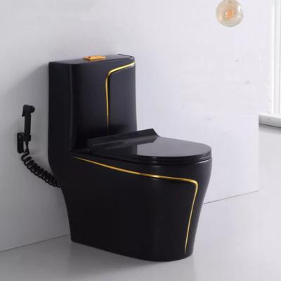 China Black and Gold Toilet Matt Flushing S-Trap One Piece Vanity Toilete for Foshan Market for sale