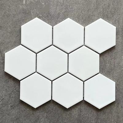 China Modern Design Style Pure White Ceramic Hexagon Floor Tile with Honeycomb Glass Mosaic for sale