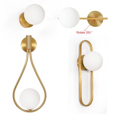 China Simple Modern Gold Wall Light Bedroom Living Room Study TV Bedside Glass Ball LED Wall Lamp Hallway G9 Material Gold for sale