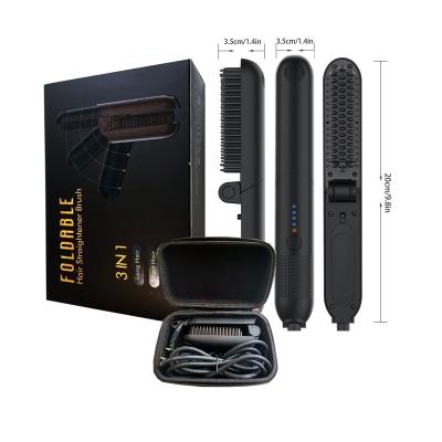 China Foldable Portable Electric Hair Straightening Beard Brush Quick Styling For Men Foldable Hair Straightener Curling Iron Comb For Traveling for sale