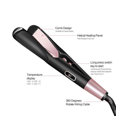 China Safety Ceramic Titanium Ionic Flat Iron Hair Straightener With Adjustable Temp Anti Scald Salon&Home Portable Hot Rotating Curling Iron for sale