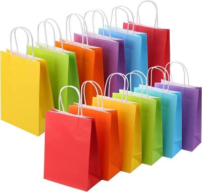 China Recycled Materials Kraft Paper Party Favor Gift Bags with Handle Assorted Colors for sale