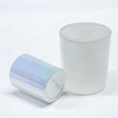 China Milk White Colorful Electroplating Iridescent Glass Religious Activities Candle Jar With Lid for sale