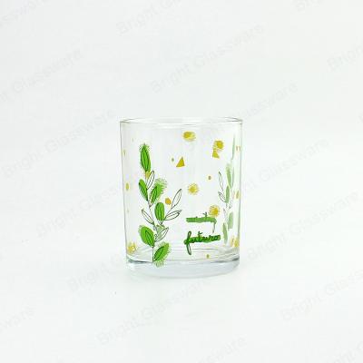 China Oxford Style Design Decal Personal Candle Jar Floral Glass Jar With Decal Pattern for sale