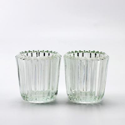 China Fashionable Exclusive Customized Small Stripe Empty Clear Candle Jar Glass Candle Ship With Wholesale Price for sale