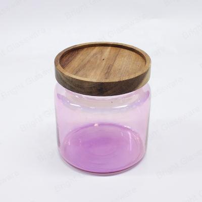 China Hot Sale Home Decor 10oz 12oz 16oz 18oz Durable Glass Bamboo Wood Lid Glass Spice Jar For Storage Air Tight Clear Wide Mouth for sale