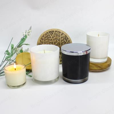 China Wholesale Luxury Custom Matte Black Candle Holder Frosted Candle Jars Soy Empty Glass Wax Home Decoration With Wooden Lids Bulk for sale