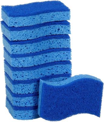 China Kitchen Cleaing S Form Kitchen Cleaning Scrubber Cellulose Sponge Scrub With Scouring Pad Stain Remove Sink Sponge Scrubbing Pad Cellulose for sale