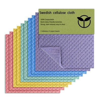 China Custom Reusable Biodegradable Eco-Friendly Stocked Cellulose Dish Wipes Swedish Dish Clothes Dishcloth Cleaning Cloths for sale