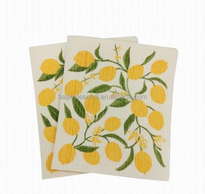 China Swedish Stocked Dish Towels For Kitchen Eco Friendly And Biodegradable 100% Cellulose Pattern Fruit Sponge Cleaning Cloths for sale