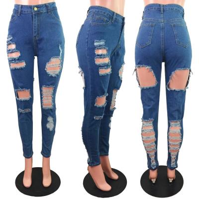 China 2022 Fashion New Breathable All-match Slim Sexy Elastic Ripped Calf Denim Pants for sale