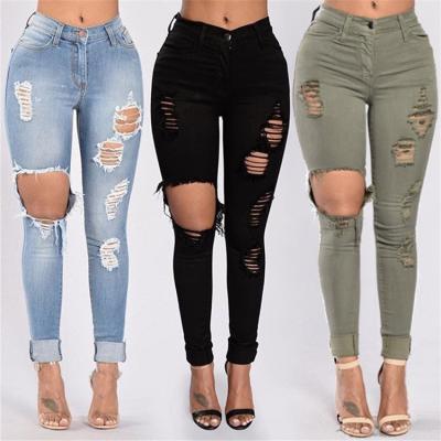 China 2022 Breathable Fashion Stretch Ladies Pants Pencil Ladies Ripped Jeans for sale