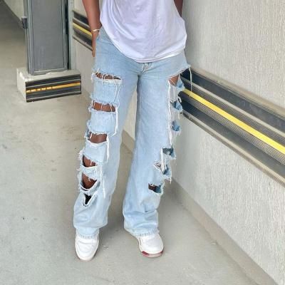 China New Breathable Independent Station C.I.S. Red AliExpress Amazon Net Red Beside The Hole Jeans Pants Womens Straight Pants for sale