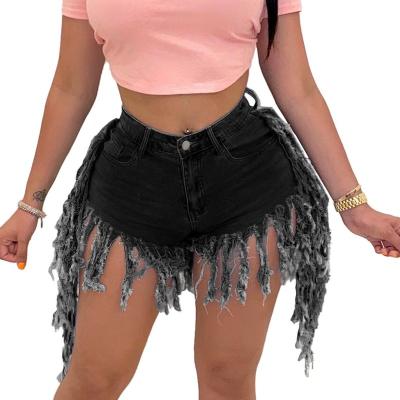 China Breathable Plus Size Fashion Tassel Denim Shorts Sexy Women High Waist for sale