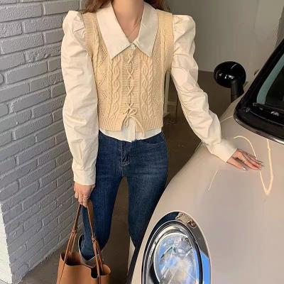 China Spring Women's Autumn Khaki Knit Lapel Long Sleeve Shorts QUICK DRY Retro Personality Slim Waist for sale