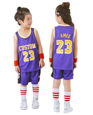 China 2022 Latest Sale Children Antibacterial Hot Basketball Design Sublimation Mesh Mesh Student Basketball Jerseys for sale